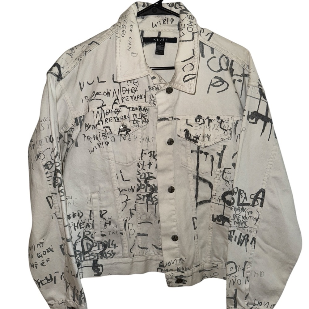 White KSUBI Graphic Denim Jacket